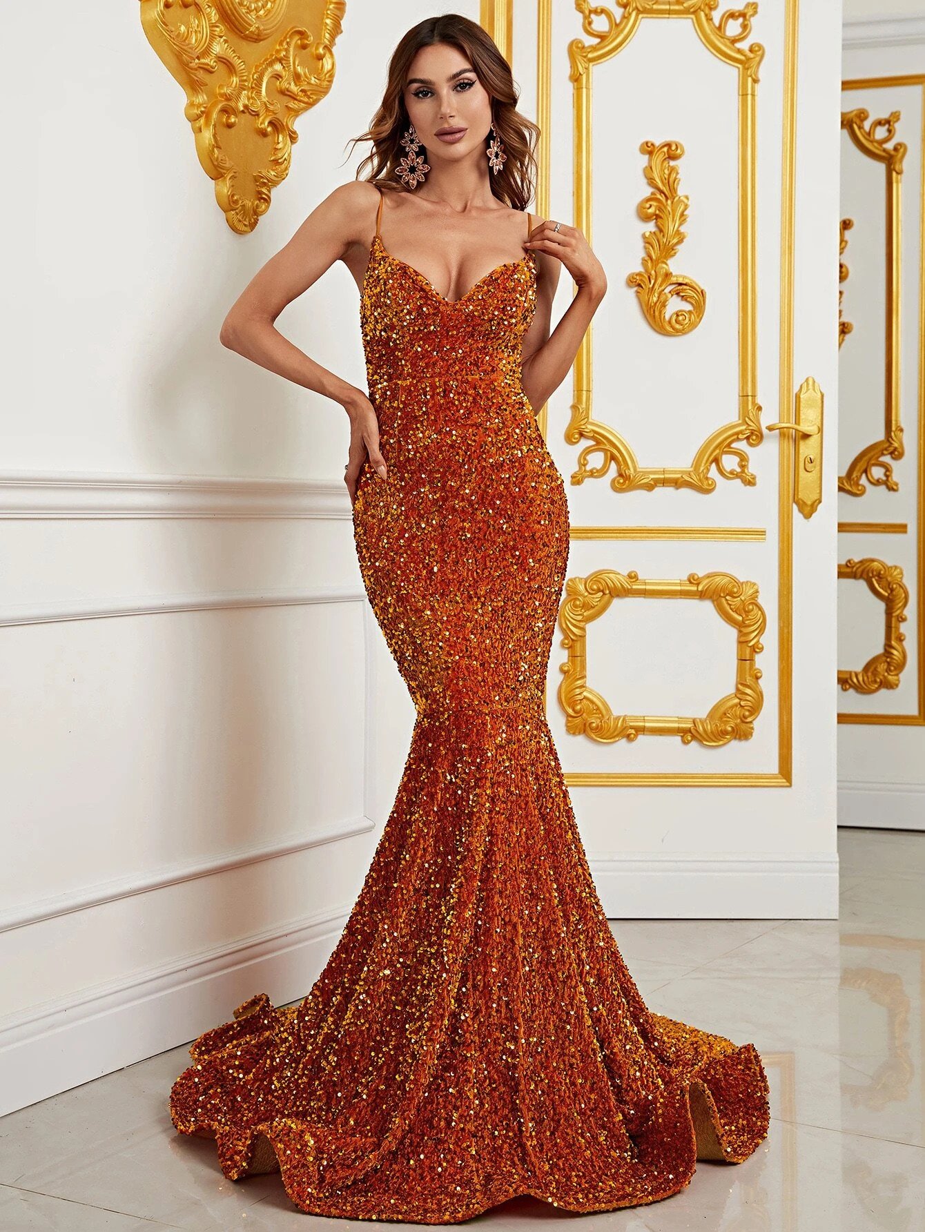 Glittering Mermaid Gown with Sequined Hem